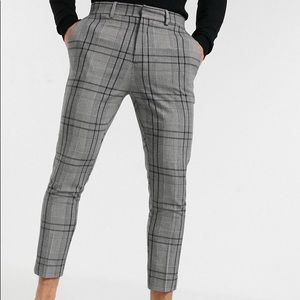 New Look Men’s skinny cropped smart pants in gray plaid size 30 R